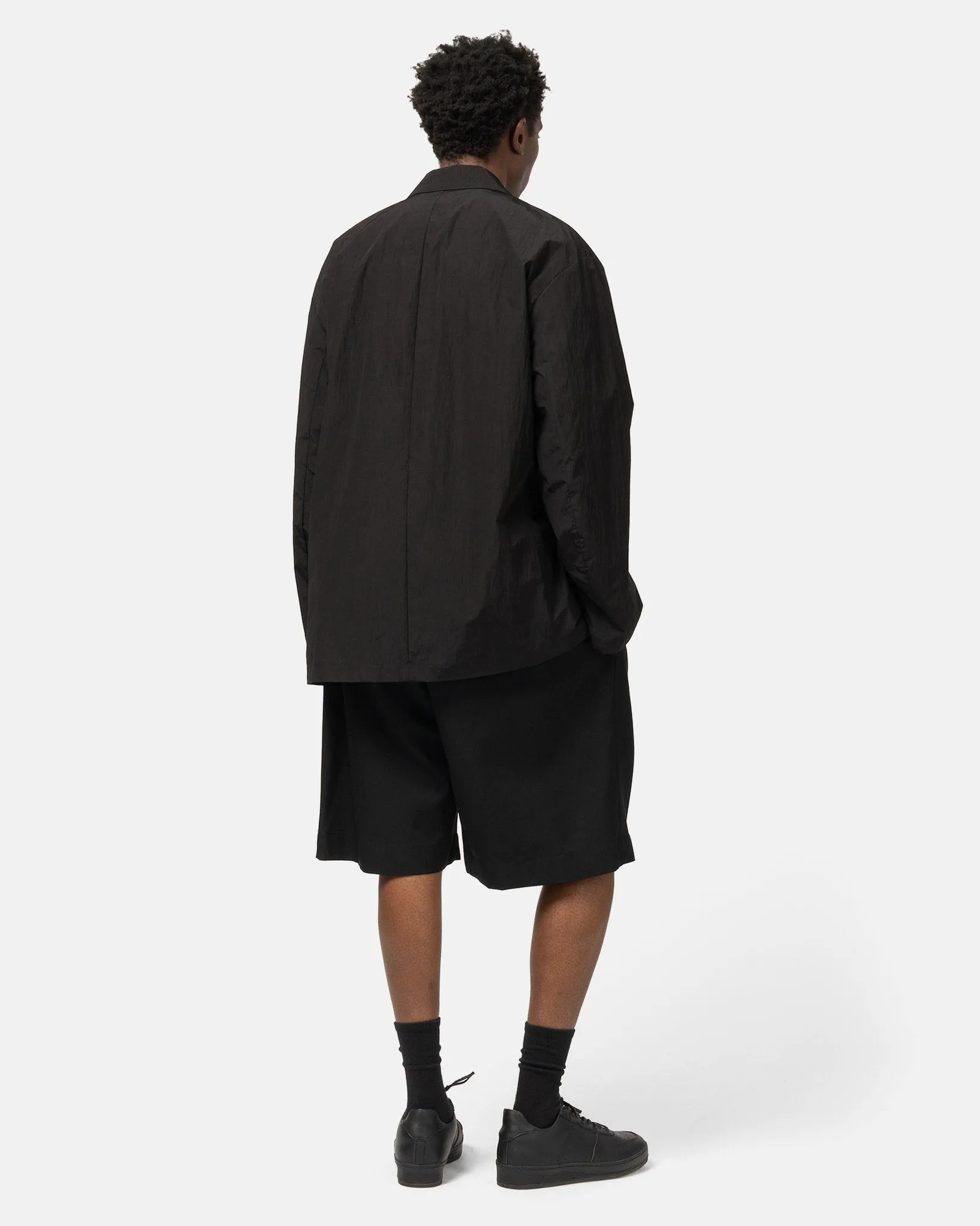 Windproof Nylon Single Breasted Jacket Black