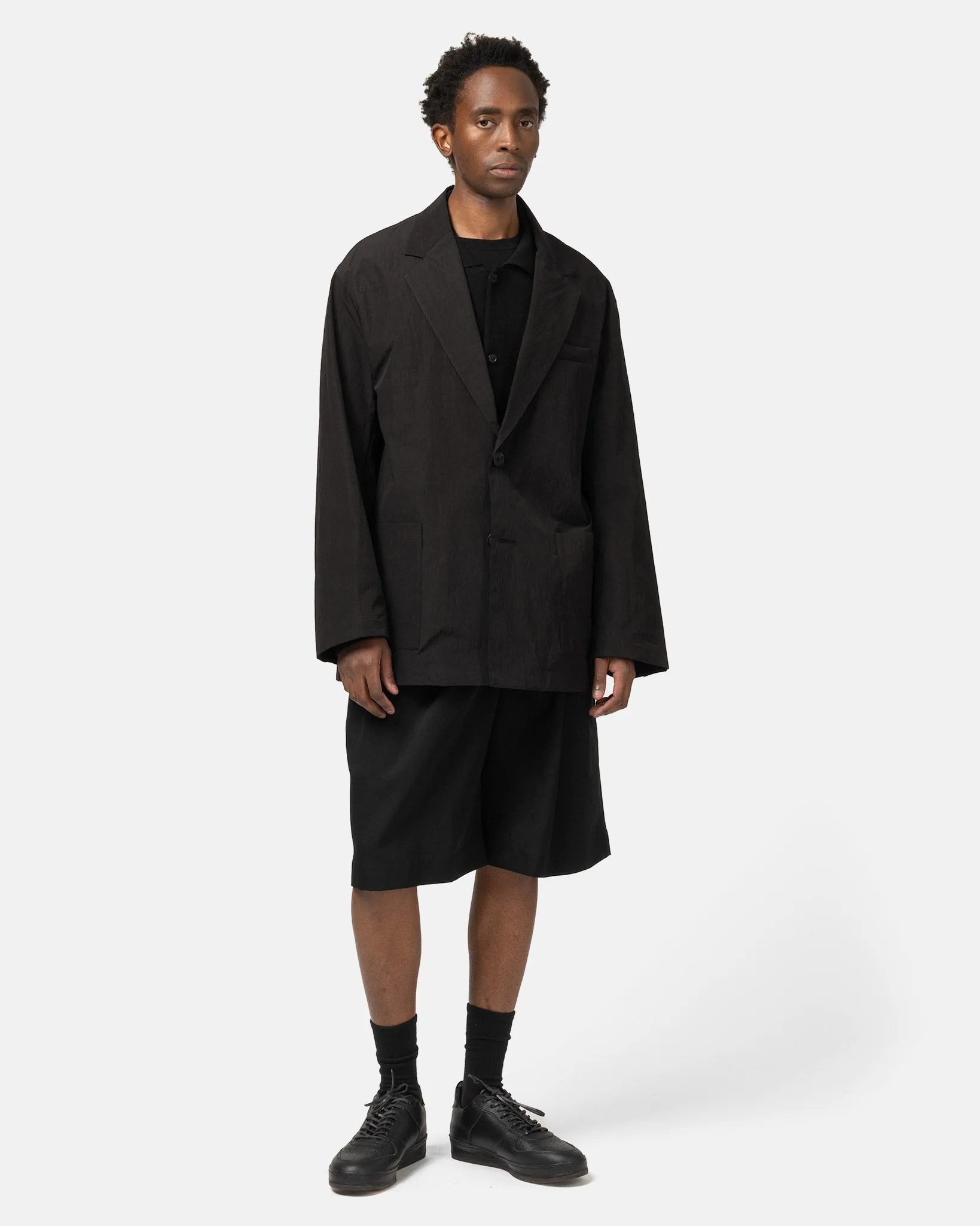 Windproof Nylon Single Breasted Jacket Black