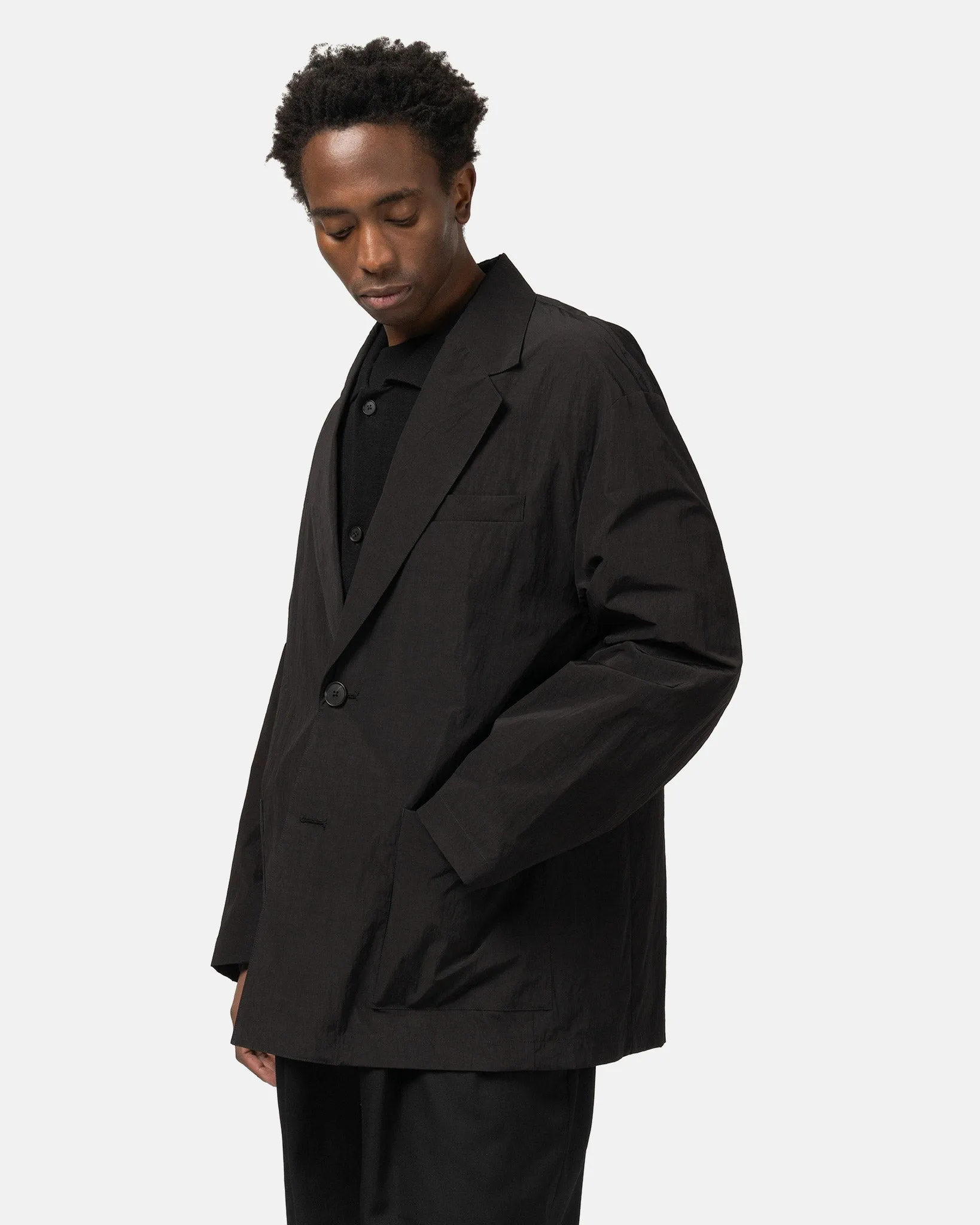 Windproof Nylon Single Breasted Jacket Black