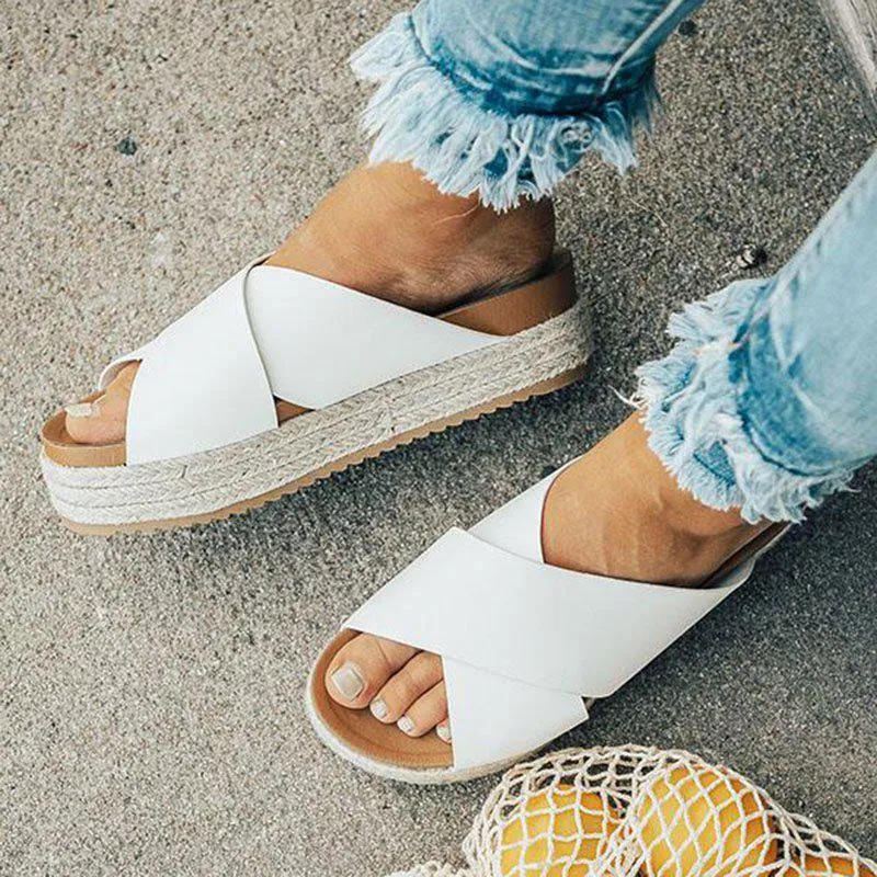 Women's Plus Size Peep Toe Platform Summer Slippers