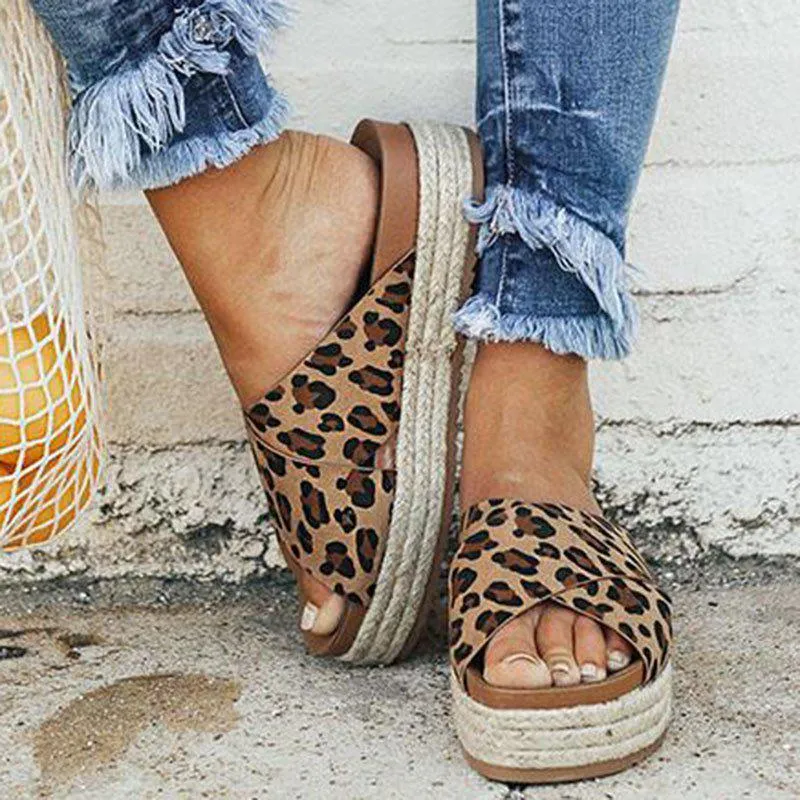 Women's Plus Size Peep Toe Platform Summer Slippers