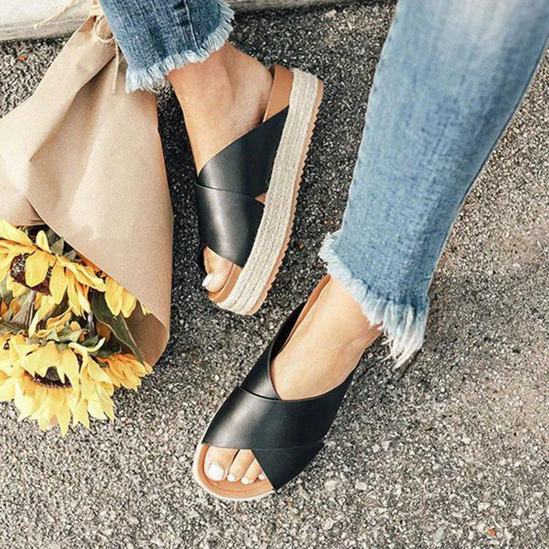 Women's Plus Size Peep Toe Platform Summer Slippers