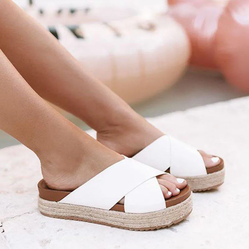 Women's Plus Size Peep Toe Platform Summer Slippers