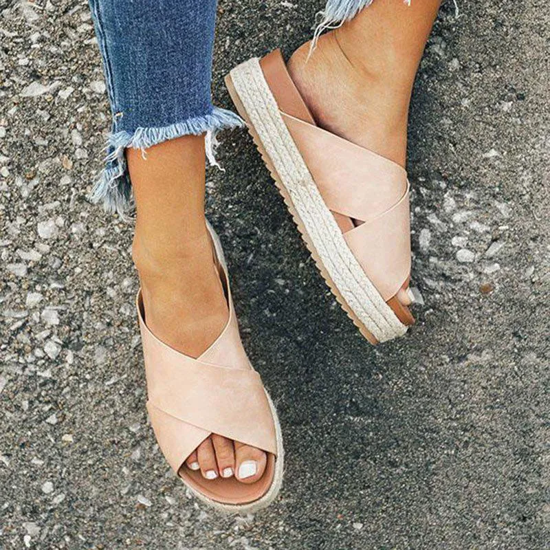 Women's Plus Size Peep Toe Platform Summer Slippers