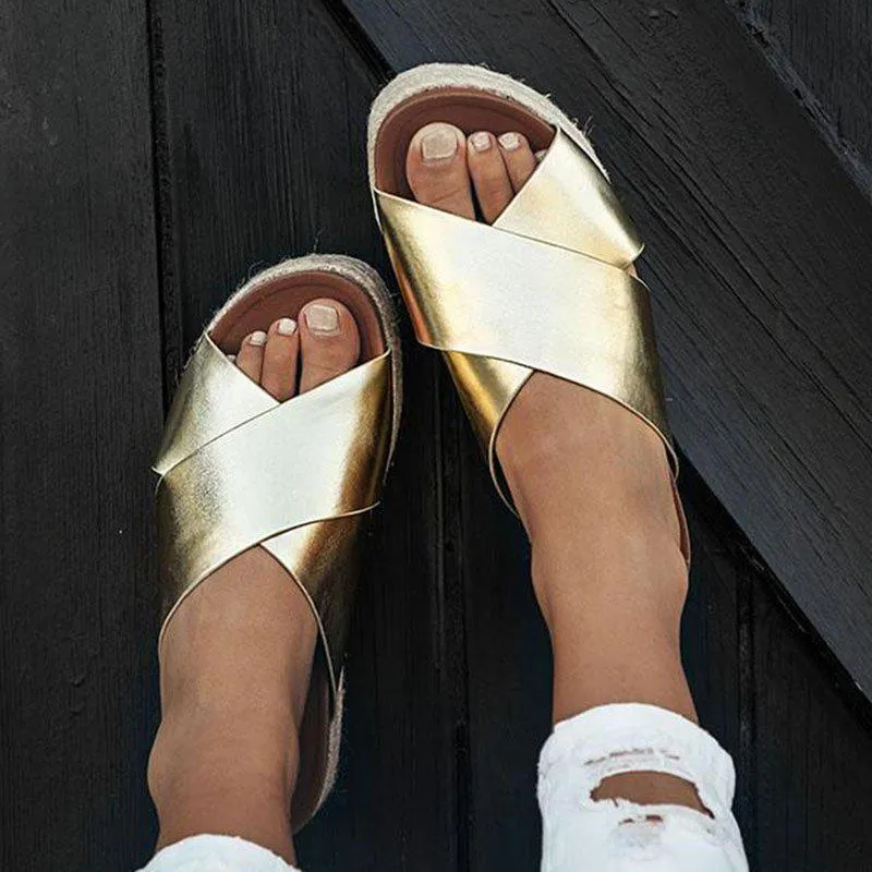 Women's Plus Size Peep Toe Platform Summer Slippers
