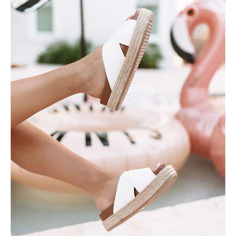 Women's Plus Size Peep Toe Platform Summer Slippers