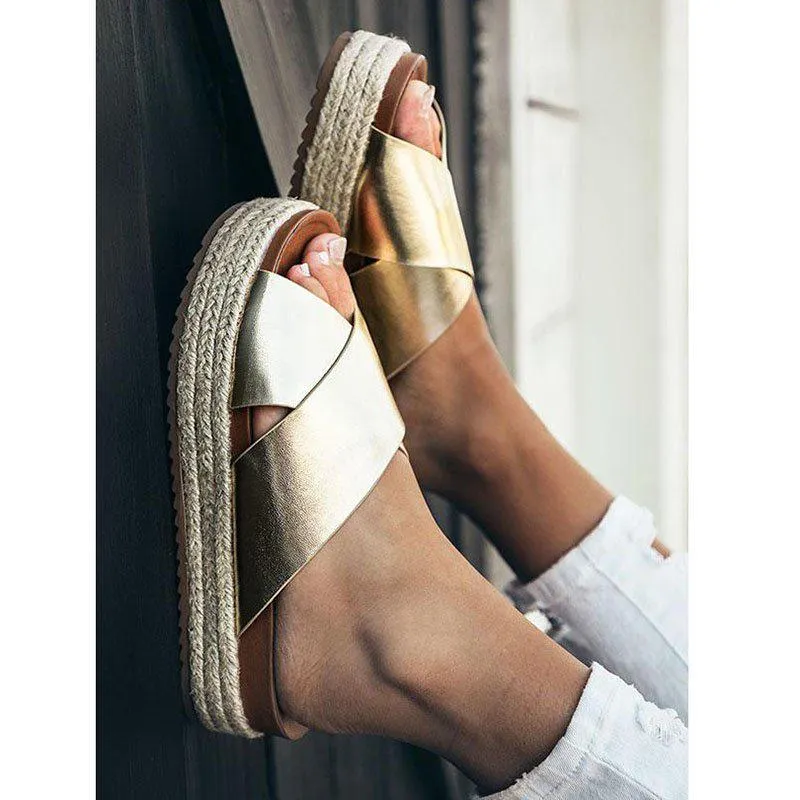 Women's Plus Size Peep Toe Platform Summer Slippers