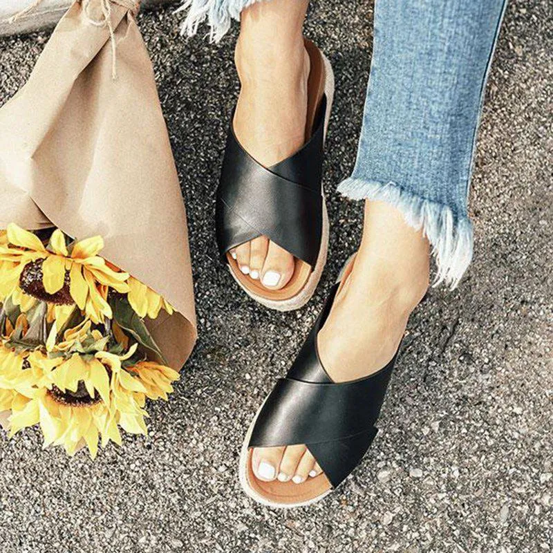 Women's Plus Size Peep Toe Platform Summer Slippers