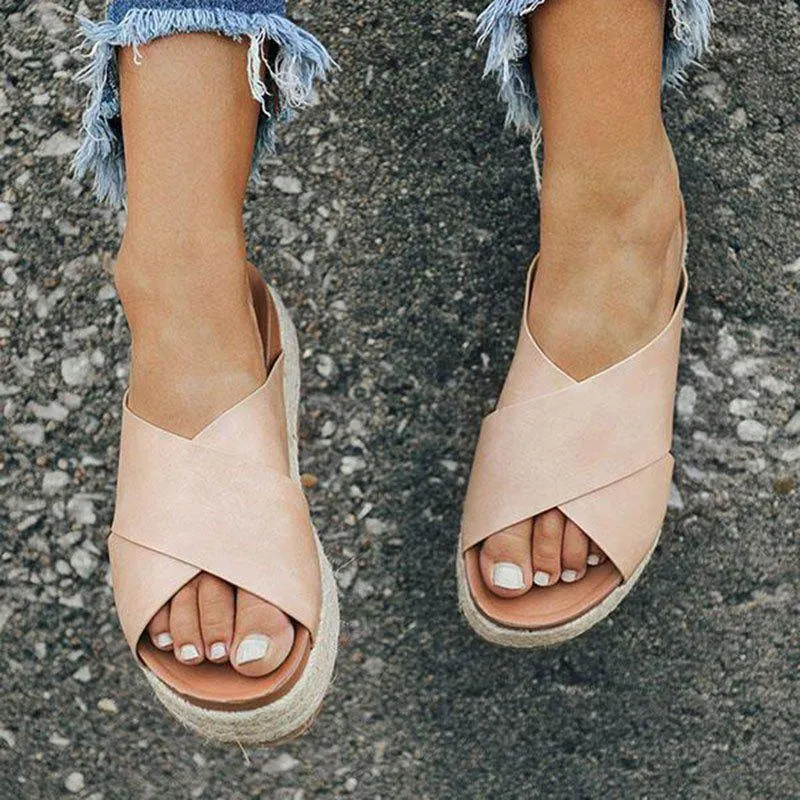 Women's Plus Size Peep Toe Platform Summer Slippers
