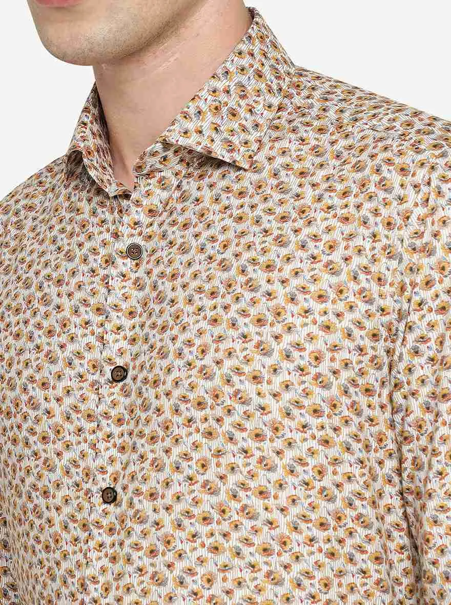Yellow Flower Printed Slim Fit Party Wear Shirt | JB Studio