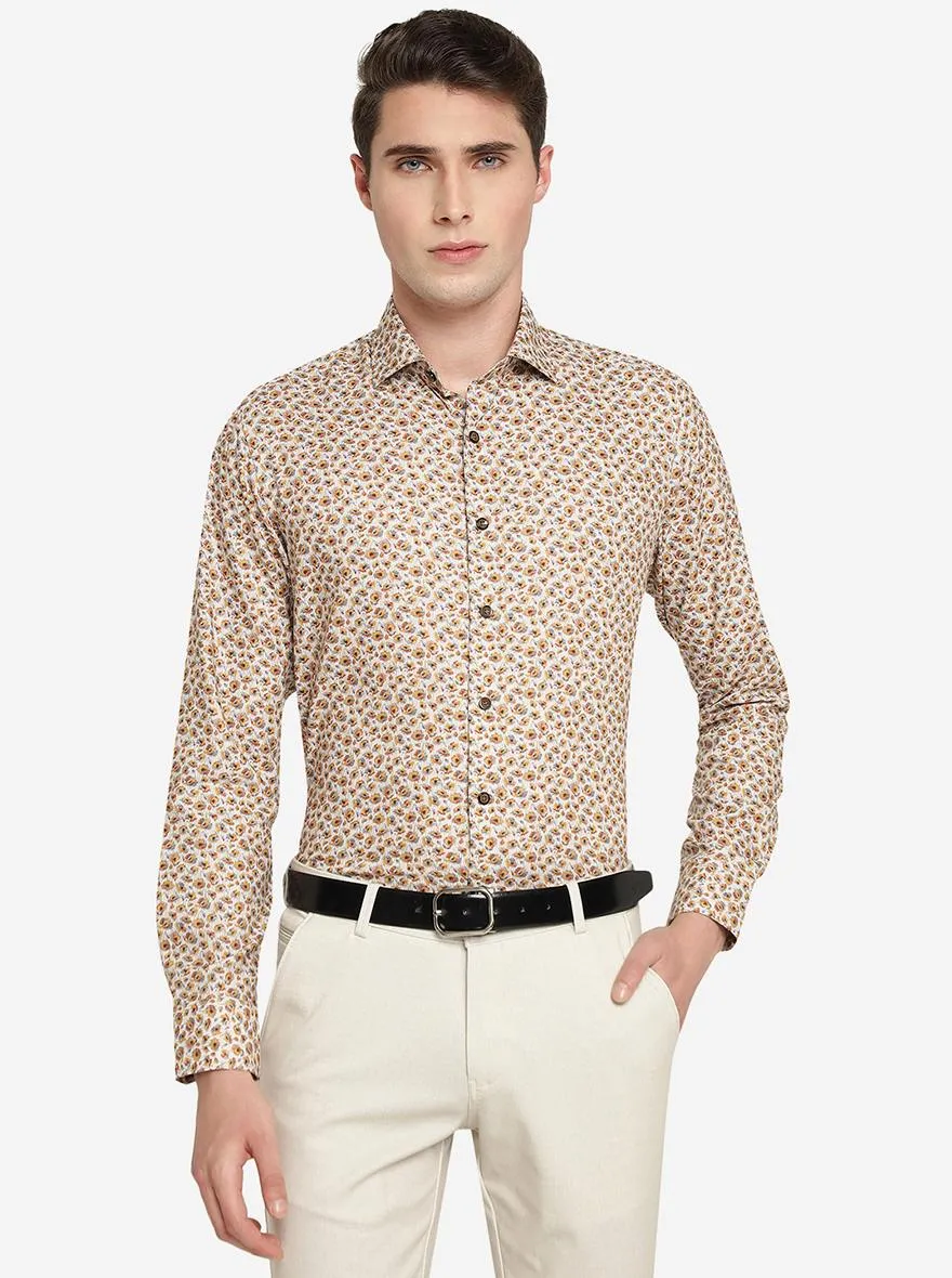 Yellow Flower Printed Slim Fit Party Wear Shirt | JB Studio